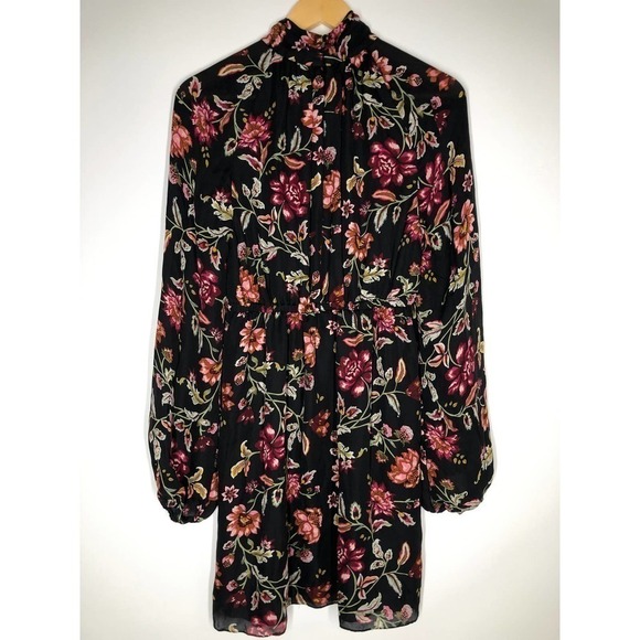 A.L.C. Nadia Silk Dress Floral Print Long Sleeve High Neck Black Size 8 - Picture 5 of 10